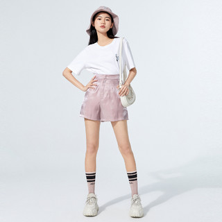 太平鸟女士时尚2021年夏季新款斯文高腰休闲短裤A1GCA2476 粉色 L