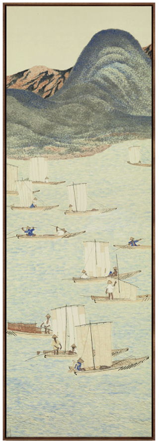 艺术家的礼物 今村紫红 复刻版画-近江八景之矢桥归帆 100x35cm 仿古绢