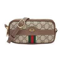 GUCCI 古驰 OPHIDIA系列 女士帆布单肩斜挎包 546597 96IWS 8745 米色/乌木色 迷你