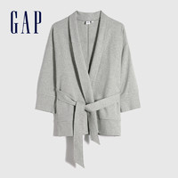 Gap女装休闲无扣系带短款外套846888 2021春季新款浴袍式开衫潮 浅灰色  165/84A(XS)