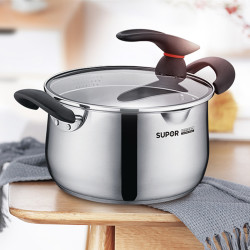 supor苏泊尔20cm小红圈加厚复底可立盖锅具304不锈汤锅