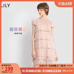LILY Lily2020夏季新款女装甜美粉色蛋糕裙荷叶边显瘦雪纺无袖连衣裙