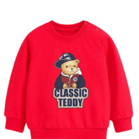 Classic Teddy 精典泰迪 儿童套头卫衣 棒球帽子熊定制款 大红色 90cm