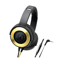 audio-technica 铁三角 WS550iS 耳罩式头戴式动圈有线耳机 黑金 3.5mm
