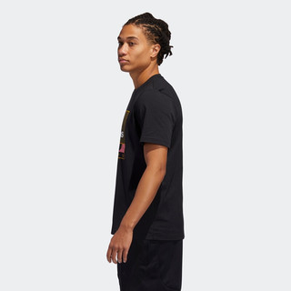 adidas ORIGINALS adidas印花纯棉篮球运动上衣圆领短袖T恤男装阿迪达斯官方GE4513 黑色 XL