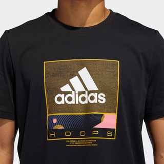 adidas ORIGINALS adidas印花纯棉篮球运动上衣圆领短袖T恤男装阿迪达斯官方GE4513 黑色 XL