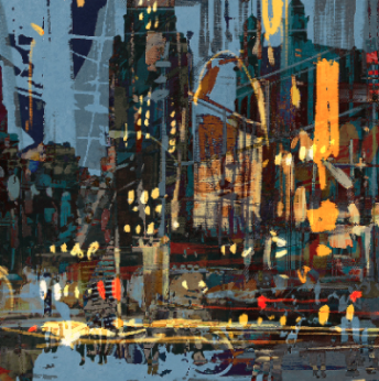 肆间馆藏级艺术喷绘《城市夜景》38*25cm 油画布实木框【报价价格评测