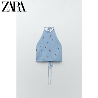 ZARA 夏季新款 女装 针织挂脖领上衣 05802035406 淡蓝色 XS
