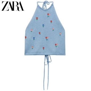 ZARA 夏季新款 女装 针织挂脖领上衣 05802035406 淡蓝色 XS