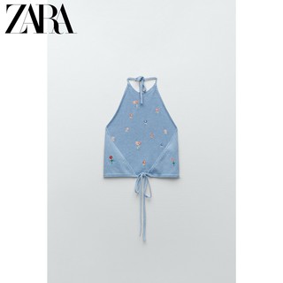 ZARA 夏季新款 女装 针织挂脖领上衣 05802035406 淡蓝色 XS