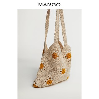 MANGO女装包包2021春夏新款钩针编织面料花朵印花设计手提包 淡紫色