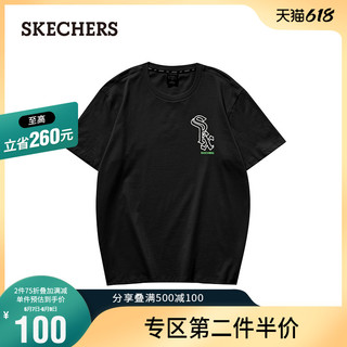 SKECHERS 斯凯奇 Skechers斯凯奇春夏新款时尚宽松休闲针织T恤男图案圆领纯棉短袖