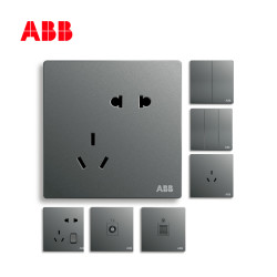 ABB 开关插座ABB轩致古典灰曲面直边一开二开五孔插座电视电话插座面板套餐