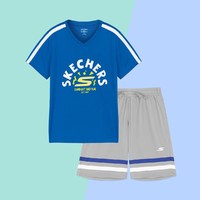 夏季童装两件套拼色儿童套装时尚短袖T恤短裤男童舒适百搭 150 航海蓝