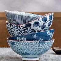 MinoYaki 美浓烧 陶瓷碗5件套 古染蓝绘礼盒