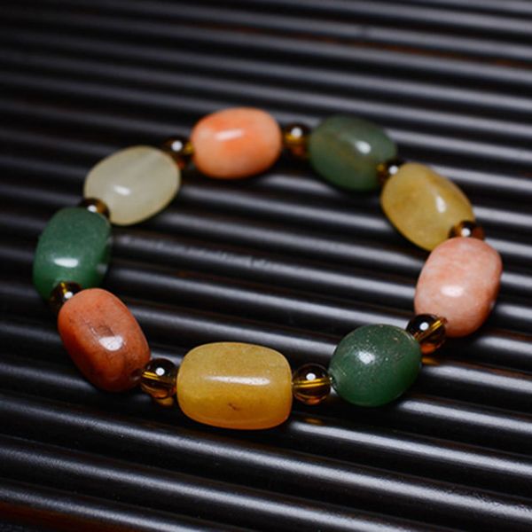 新疆金丝玉多宝五彩手串天然金丝玉