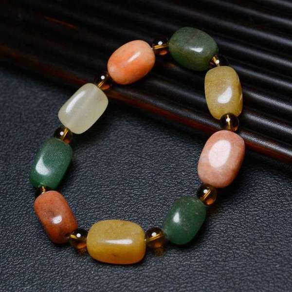 新疆金丝玉多宝五彩手串天然金丝玉