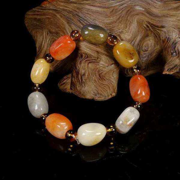 新疆金丝玉多宝五彩手串天然金丝玉