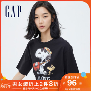 Gap女装纯棉短袖印花T恤699085夏季2021新款打底衫 黑色 170/100A(L)