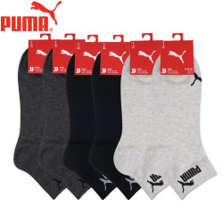 PUMA 彪马 袜子男士运动四季通用款休闲中筒袜6双装 黑色*2 浅灰*2 深灰*2 均码