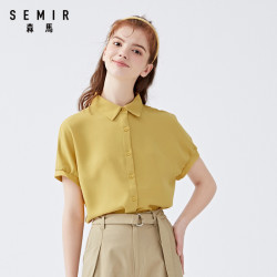 Semir 森马 emir森马2019夏季新款短袖衬衫女翻领学院风少女甜美学院风雪纺衬衣潮
