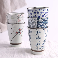 竹木本记 日式陶瓷波纹茶杯 手绘釉下彩  5个装