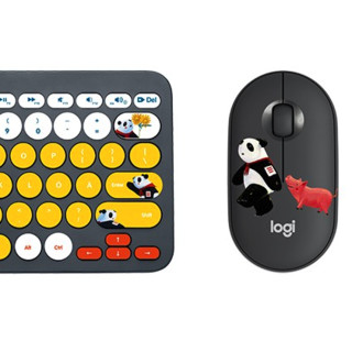 logitech 罗技 K380 无线键盘+Pebble 无线鼠标 无线键鼠套装 熊猫滚滚 黑色