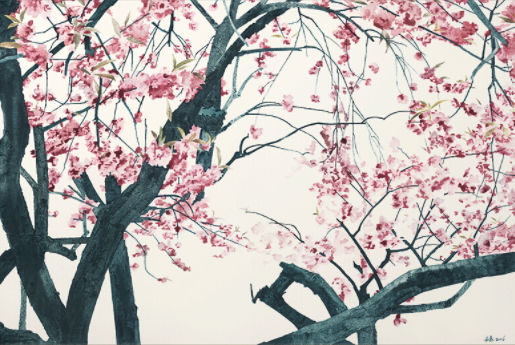仟象映画 李士运《花深无地》70x50cm 油画布 浅木色实木框 新中式巨幅花卉装饰画