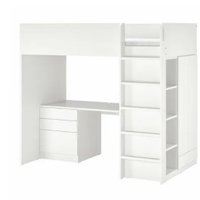 宜家 SMÅSTAD 斯玛斯塔 高架床 白色 白色, 带书桌 带4个抽屉 90x200 厘米