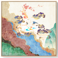 海龙红 安娜 《福禄寿喜》45x45cm 油画布 喜鹊聚财纳福壁画