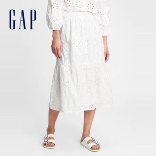 Gap女装气质镂空刺绣半身裙681226 2021夏季新款纯色中长裙子女