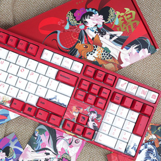 VARMILO 阿米洛 MA108 锦鲤娘 108键 有线静电容键盘 红色 阿米洛静电容V2樱花粉轴 单光