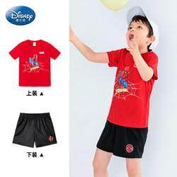 Disney 迪士尼 童装男蜘蛛侠儿童套装男童t恤短袖2021年夏季运动速干套装