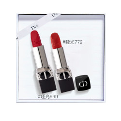 Dior 迪奥 2支装口红礼盒(全新烈艳蓝金唇膏哑光999传奇红+哑光772干枯玫瑰唇膏女 生日礼物 送女友)