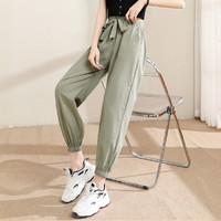 La Chapelle 拉夏贝尔 旗下新款纯色系带休闲运动裤女式高腰显瘦宽松小脚裤