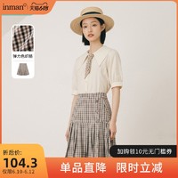 INMAN 茵曼 a字半身裙女JK半裙百褶复古格子2021年夏季新款显瘦格纹短裙