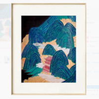 ARTMORN 墨斗鱼艺术  岳一川国画作品《夜山》37×45cm 绢本设色 环保画框+有机玻璃