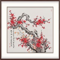 弘舍 霍新光国画作品《红梅》成品尺寸 88x88cm 宣纸 雅致胡桃