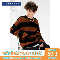 LILBETTER Lilbetter毛衣男日系潮牌ins条纹撞色套头外套男士宽松圆领针织衫