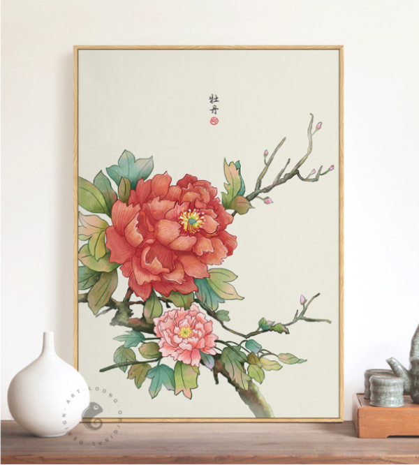 海龙红冯霏植物花语系列牡丹4360cm日式文艺小清新装饰画