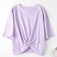 集团旗下爱肯2021夏季新款百搭宽松圆领纯色BM短袖T恤女 S 粉紫