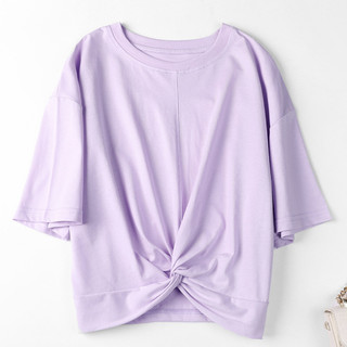 集团旗下爱肯2021夏季新款百搭宽松圆领纯色BM短袖T恤女 M 粉紫