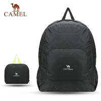 CAMEL 骆驼 双肩可折叠背包男轻便捷户外旅行女登山徒步日常休闲皮肤包 T1S3UKO101 黑色