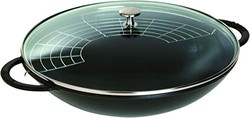 STAUB 珐宝 铸铁炒锅 含玻璃锅盖和可拆卸网格附件 适用于电磁炉 直径37cm 5.7L，黑色