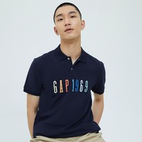 Gap男装LOGO纯棉网眼布POLO衫7022452021新款休闲短袖上衣 L 海军蓝