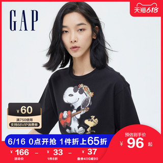 Gap女装纯棉短袖印花T恤699085夏季2021新款打底衫 黑色 160/80A(XXS)