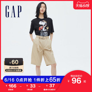 Gap女装纯棉短袖印花T恤699085夏季2021新款打底衫 黑色 160/80A(XXS)