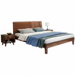 客家木匠 北欧床木床1米5单人床家用双人床卧室高端简约1.8米 胡桃木实木床