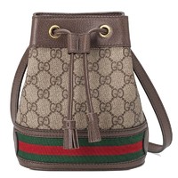 GUCCI 古驰 OPHIDIA系列 女士斜挎水桶包 550620 96I3B 8745 米色/乌木色 迷你