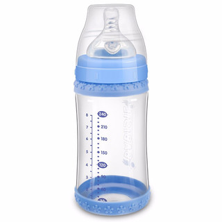 贝儿欣（BABISIL） 婴儿奶瓶 新生儿宝宝宽口径玻璃奶瓶感温变色奶瓶 硅胶涂层玻璃奶瓶 初生儿-蓝色240ml
